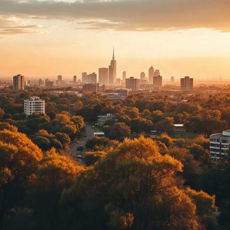 Aerial view of Nairobi skyline at late afternoon