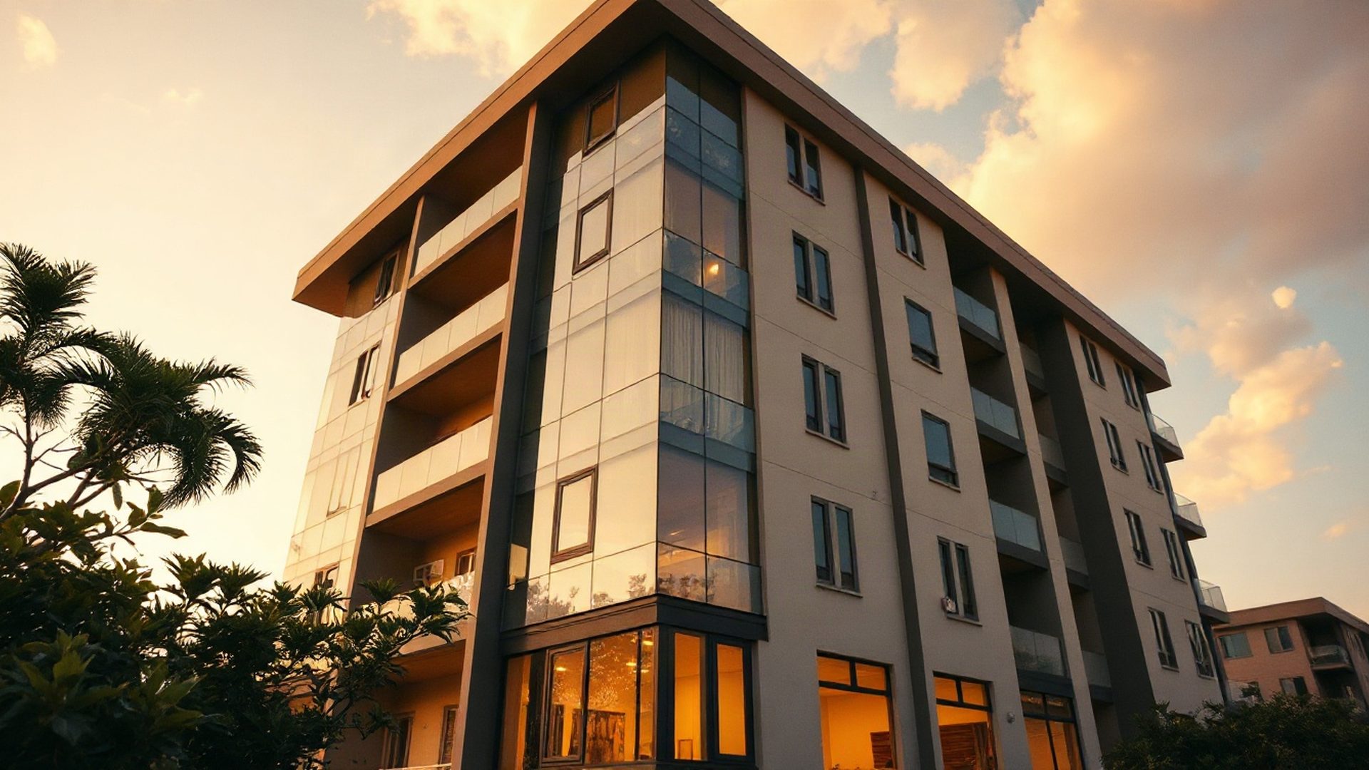 Modern Nairobi residential building at golden hour